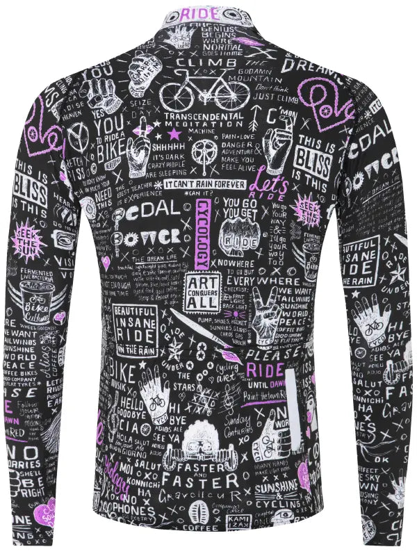 Bike Graffiti Men's Black Long Sleeve Summer Cycling Jersey Back  | Cycology AUS