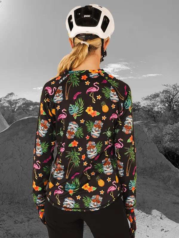 Molokai Black Womens Long Sleeve MTB Jersey  Back view on model | Cycology AUS