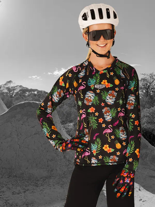 Molokai Black Womens Long Sleeve MTB Jersey on model front view  | Cycology AUS