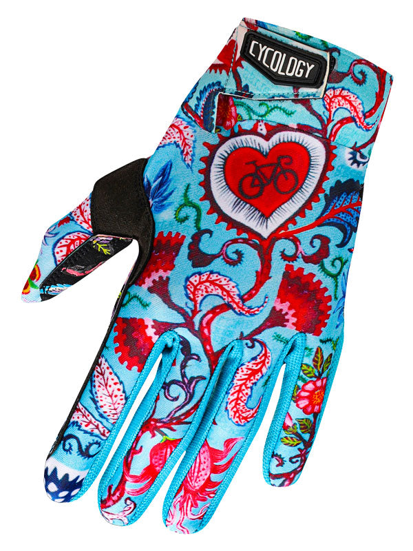Secret Garden Blue MTB Gloves  Top view | Cycology AUS