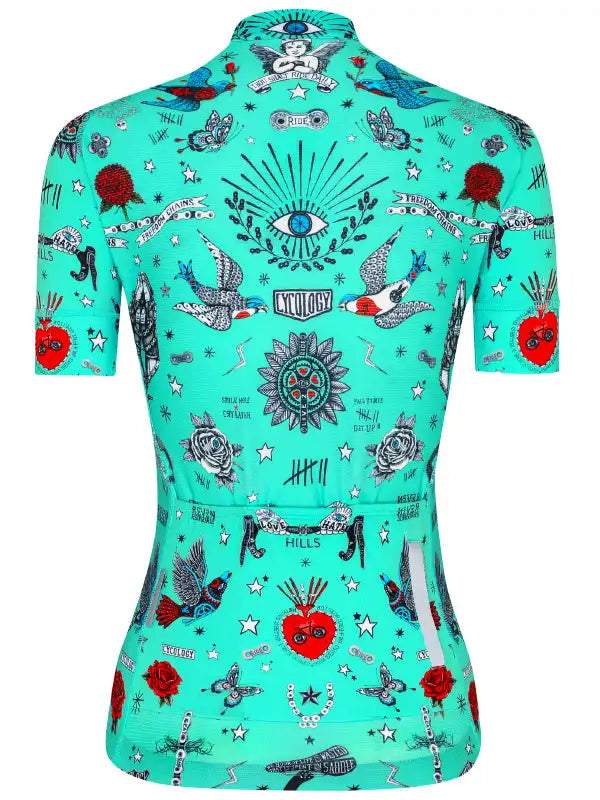 Tattoo Blue Women's Cycling Jersey Back  | Cycology AUS