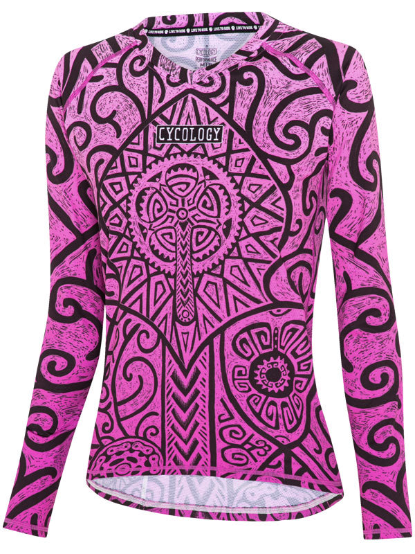 Zanzibar Pink Womens Long Sleeve MTB Jersey Front  | Cycology AUS