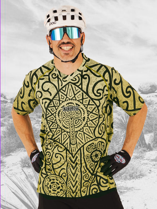 Zanzibar Green Short Sleeve Mountain Bike Jersey On model front  | Cycology AUS